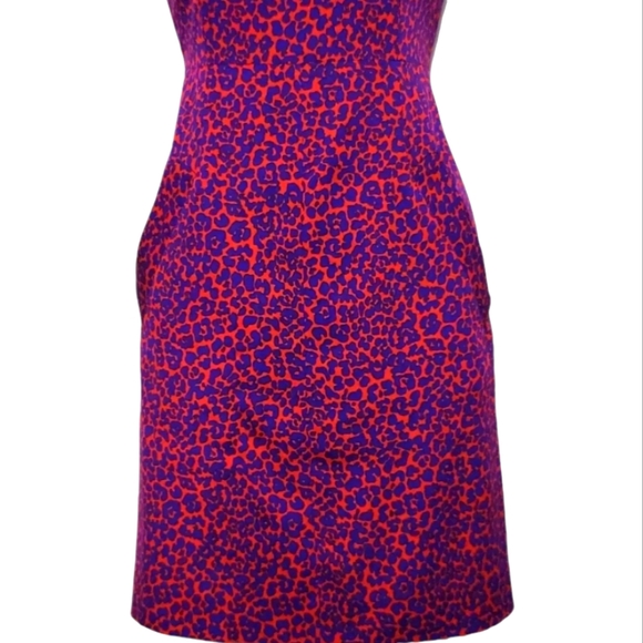 Diane Von Furstenberg Silk Dress Sleeveless Red & Blue Animal Print Sheath US 4 - Picture 3 of 8